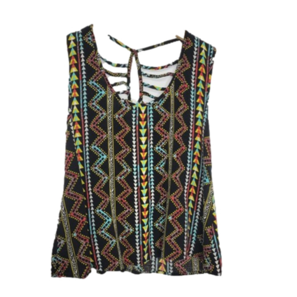 Womans juniors MULTI COLOR Summer Top UNIQUE Open Design on Back size Med